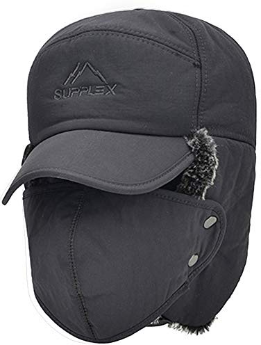 IPENNY Unisex Winter 3 in 1 Faux Fur Ski Hat Neck Warmer Ear Flap Thermal Windproof Trapper Hat with Removable Full Face Cover Skiing Cycling Hat
