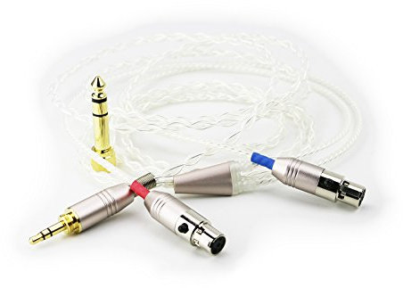Ablet Audio-Upgrade-Kabel kompatibel mit Audeze LCD-2, LCD-3, LCD-4, LCD-X, LCD-XC Kopfhörern, versilberter Draht mit 3,5 mm Stecker und 6,3 mm Adapter