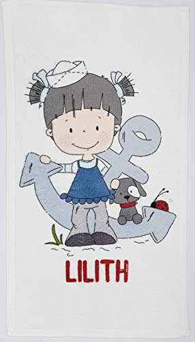 Kilala Kinderhandtuch Anker maritim für Mädchen emmapünktchen mit Wunschname KIGA Handtuch Hund Marienkäfer 30 x 50 cm