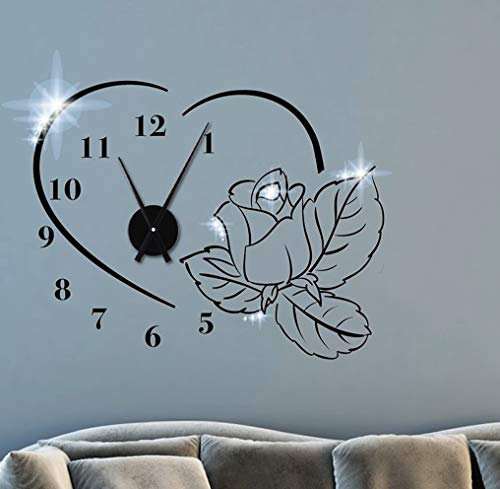 tjapalo® TKU7 Wanduhr Wohnzimmer Schlafzimmer Aufkleber Wandtattoo Uhr mit Uhrwerk Wandaufkleber Wandsticker Liebe Romantik, Größe: B73xH58cm (+Uhrwerk schwarz), Farbe: schwarz