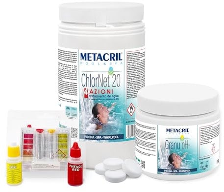 Metacril Starter Kit Chlor Multiaction-G, Trattamento a Base di Cloro Multiazione, Ideale per Piscina o Spa Idromassaggio di Tutte Le Marche, Dimensioni e Modelli