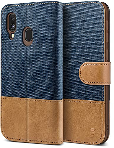 BEZ Handyhülle für Samsung Galaxy A40 Hülle, Tasche Kompatibel für Samsung Galaxy A40, Schutzhüllen aus Klappetui mit Kreditkartenhaltern, Ständer, Magnetverschluss, Blaue Marine