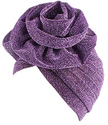 Surkat Glänzender Blumenturban Schimmer Chemomütze Haarwickel Kopfbedeckung Beanie Haarschal, Violett, Einheitsgröße