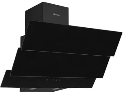 Wiggo Dunstabzugshaube 60cm kopffrei I Abluft Umluft Dunstabzug 300m³/h - LED Touch-Display 3 Stufen I Schräghaube inkl. Fettfilter & 2x Kohlefilter I Abzugshaube mit 3 teiliger Glasfront schwarz