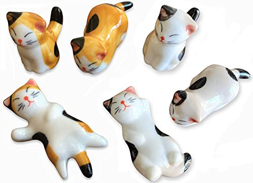 Essstäbchenablage aus Keramik mit niedlicher Katze, Löffelständer, Messer, Gabel, Halter (Set von 6 Stück)