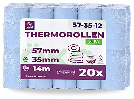 ÖKO EC-Cash-Rollen | Thermorollen 57mm x 14m x 12mm | Kassenrollen | Thermopapier | Bonrollen für Bankomat | Kredit-Kartenlesegeräte (57x35x12) - mit SEPA-Lastschrifttext (20 Rollen)