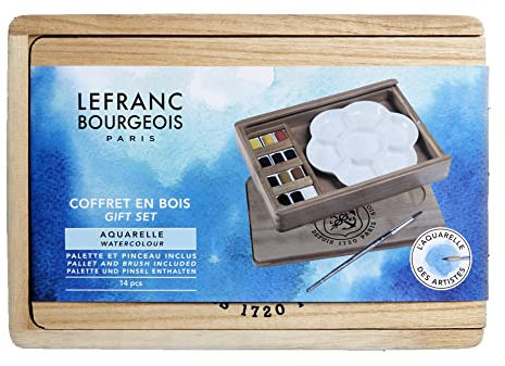 Lefranc Bourgeois Aquarelle Fine Coffret Bois 12 Demi Godets + Accessoires