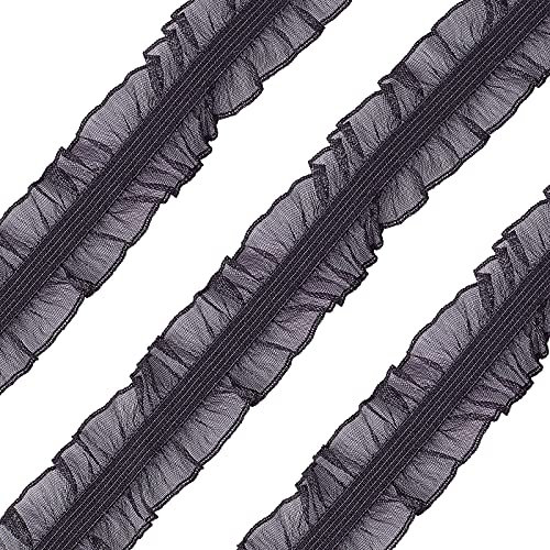 FINGERINSPIRE 10m 8mm Schwarz Doppelrüschen Spitzenband Elastisches Stoff Spitzenbesatz Rüschen Spitzenborte zum Nähen Handwerk Geschenkbox Kleidungsdekoration