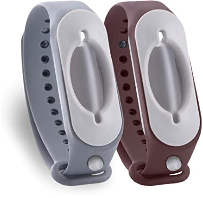 Cleanbrace Desinfektionsarmband 2er-Pack (Grau & Weinrot) | Handdesinfektion für unterwegs | inklusive Refiller