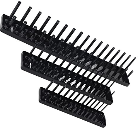 Socket Organizer Tray, 3PCS Black Socket Storage Rack 1/4in 3/8in 1/2in Durable for Auto Repairing for Toolboxes