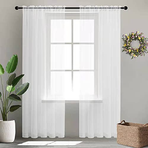 XTMYI 80 Inch Curtains Length Sheer 2 Panels Set White Closet Curtains for Open Closet Door French Door Sidelight Blinds Sliding Glass Doors,52 in Wide x 80 Inches Long