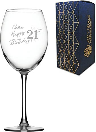 Personalised Engraved Enoteca Wine Glass Happy 21st Birthday Speckled Design Gift Boxed,19oz/561ml Large Wine Glass, Customise with Any Name, Engraved in The UK