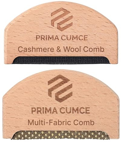 Prima Cumce Cashmere Comb – Wooden Comb for Knits, Cashmere and Fine Wool Sweaters – Wooden Fabric Shaver Fuzz Remover with Copperhead – Manual Portable Depiller for Clothes, Fuzz, Bobbles (2 Pcs)