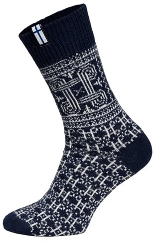 HomeOfSocks Flaggensocken Finnland Finnisches Glückssymbol - Damen Und Herren Kuschelsocken Aus Wolle - Dicke Socken Mit 60% Wollanteil | Navy Gr. 43-46
