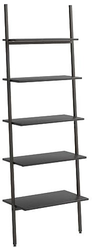 vidaXL Anlehnregal mit 5 Ablagen Bücherregal Büroregal Standregal Aktenregal Leiterregal Wandregal Bücher Regal Schwarz 64x34x185,5 cm