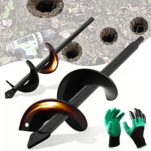 KAYBTNT 2 Pièces Tariere pour Perceuse, Tarière Jardin Ø 8 x 30 cm et Ø 4 x 22 cm, Outils Jardinage pour Faire Rapidement Trou et Planter des Fleurs Arbres Arbustes, Outil Creuser Trou Terre