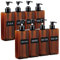 Segbeauty Seifenspender Bad 8er-Set, 500ml Pumpflaschen auf Kunststoff mit Wasserdichtes Etiketten, Nachfüllbar für Shampoo, Conditoner, Familienset mit großer Kapazität, Transluzentes Braun/Bernstein
