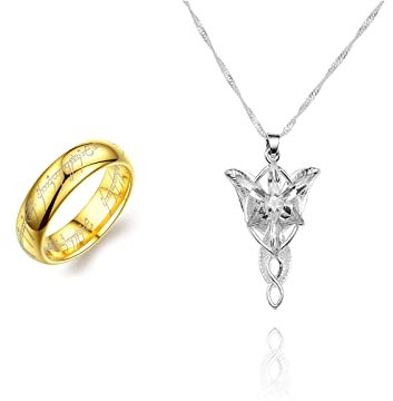 The One Ring to Rule Them All For Men & Women, Lotr Ring Herr der Ringe, elegante elfengrüne Baumblatt-Brosche mit Anhänger, Halskette, Hobbit, Edelstahlringe der Macht, Cosplay-Schmuck, Metall, Kein