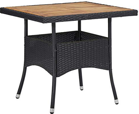 ZEYUAN Garten-Esstisch, Couchtisch, Konsolentisch, Gartentisch, Balkon Tisch, Balkontisch, Balkonmöbel Kleiner Balkon, Beistelltisch, Schwarz Poly Rattan und Massivholz Akazie