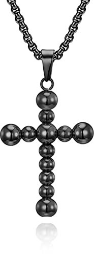 Stfery Stainless Steel Necklaces Cross, Mens Necklace Pendant Black Cool Jewelry 24 Inch Vintage Curb Chain Gift Boyfriends