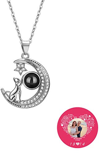 Collana personalizzata con proiezione di foto, collana personalizzata con 100 lingue di I love you, regalo personalizzato per la fidanzata, la moglie o la madre