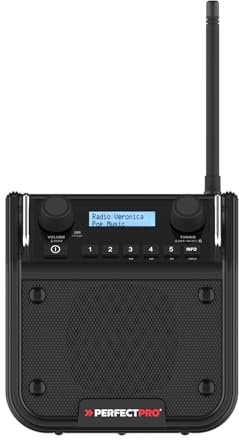 PerfectPro Baustellenradio DPR2-18V, Netzbetrieb (230V) & Bosch H&G 18V Akku, DAB+ und UKW-Empfang, AUX-Eingang, MP3, Bluetooth, Stoßfest, IP54, DPR2 18V