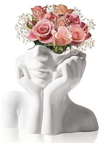 Kopf Gesicht Vase Blumenvase Keramikvasen: Mitening Weiß Keramik Vasen, Moderne Vase Gesicht, Trockenes Blumenarrangement Vase, Keramik-Gesichtsvase Für Schlafzimmer, Büro, Schreibtisch Dekoration