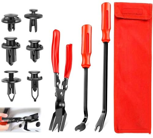 ANBOO 3PCS Pince pour Retirer les Pinces de Panneau avec 120 Rivet Clips Plastique,Outil Demontage Garniture Voiture Pince a Degrafer Kit,Outil Démontage Rivets Voiture pour Tableaux de Bord,Garniture