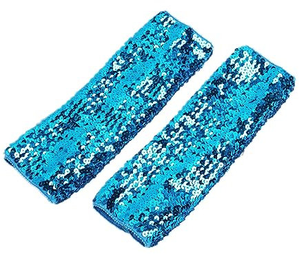 Fingerlose Pailletten Handschuhe,Halbfingerhandschuhe mit Pailletten,Arm Warmers Long Stulpen Handschuhe,für Maskeradepartys Halloween Cosplay Accessoires Opernaufführungen,Pfauenblau,9×28cm