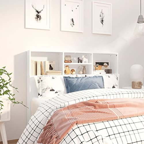 FIRBNUS Kopfteil mit Ablagen Weiß 120x19x103,5 cm Holzwerkstoff Bücherregal-Kopfteil Modernes Design Zusätzlicher Stauraum für Bücher und Zeitschriften