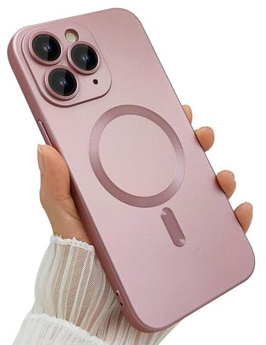 ankofave Magnetic case for iPhone 11 Pro Max Phone Case for Women, Matte Luxury Soft Metallic Luster Design with Camera Lens Protector, Compatible with Magsafe Case for iPhone 11 Pro Max 6.5-Pink