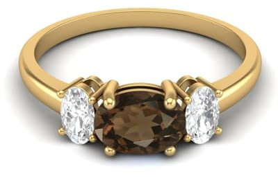 1,50 Ctw Oval Rauchquarz 925er Sterling Silber Drei-Stein Vergangene, gegenwärtige und zukünftige Geburtssteine-Ringe Gold Vermeil, 49
