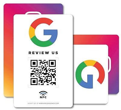 MESSAGENES | PVC-Karte Bewertung auf Google QR Code und NFC + Instagram QR | Google Bewertung Aufsteller | PACK 2 Einheiten 12 x 8 cm | Schilder Bewertung NFC und QR Code | IG + Google Review Card NFC