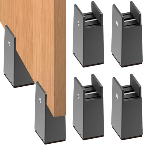 SPORWAY Lot de 4 rehausseurs de meubles réglables de 10 cm - Pour pieds de chaise ronds carrés de 10 à 37 mm de large - Pour canapé, table, chaise, lit, armoire - Noir