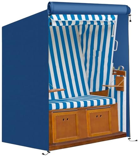 FINEW Strandkorb Schutzhülle Winterfest aus 600D Oxford Gewebe, 135x105x175/140cm Strandkorbhülle Wasserdicht, Abdeckung Strandkorb mit Reißverschluss, Reißfest und UV Beständig, Winddicht (Blau)