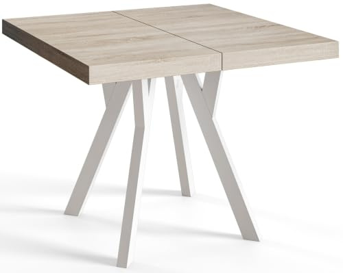 Esstisch Ausziehbar Rico 110-210cm, Sonoma, Holzbeine, Modernes Design | Quadratischer Tish, Moderner Design, Wohnzimmertisch und Küchentisch, Stabile Konstruktion, Weiße Beine