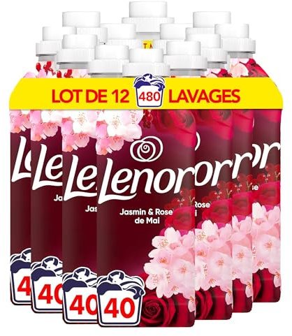 Lenor Adoucissant Linge, 480 Lavages (12x40), Jasmin et Rose de Mai, Collection Bien-être Avec Une Touche d’Huile Essentielle, Formule Fraîcheur Ultra Concentrée, Fabriqué en France