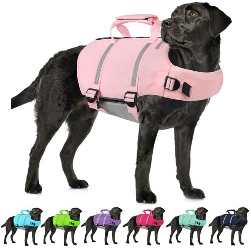 AOFITEE Salvagente Cane, Giubbotto di Salvataggio per Cani, Ripstop Regolabile Salvagente per Cani Con Maniglia Di Salvataggio E Cerniera, Alta Galleggiabilità, Riflettente, per Nuoto, Barca