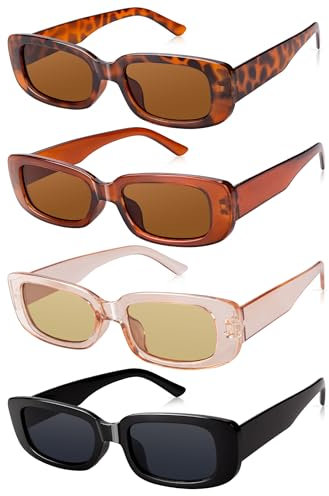 Becellen 4 Stück Sonnenbrille Vintage, Rechteckig Retro Sonnenbrillen Set Mode Bunte Sunglasses Mit UV 400 für Damen Herren