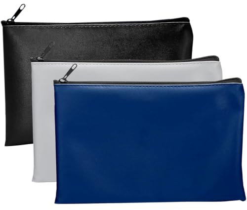3 Pezzi A5 Busta Porta Soldi, Sacchetti di Soldi in Pelle PU, Borsa per Banconote Cartelle con Cerniera, Portadocumenti con Cerniera Borsa da Banca per Fatture, Documenti, Cosmetici 11x6 pollici