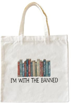 Zeghk Buchliebhaber-Geschenke, Canvas-Tragetasche für Frauen, Buchliebhaber, Buchzubehör, verbotene Gegenstände, Ich bin mit dem Banned Book, Bibliothekar-Geschenke