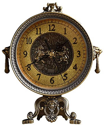 LUOYAOB Vintage Kaminuhr Europäischer Stil Retro-Tischuhr altmodische Desktop-Uhr Dekorative, Metall Stille Quarzuhr Home Decoration-Bronze