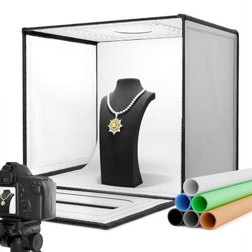 RALENO Photo Studio Luce Scatola, Set per Studio Fotografico 50 x 50 cm, Scatola Luminosa con PU Fodera Interna, Tende Luminose Grigie 50W 5500K 97 CRI incl. 6 Sfondo in PVC