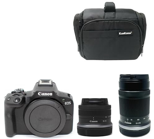 KamKorda Camera Bag + R50 Mirrorless Camera + RF-S 18-45mm + RF-S 55-210mm STM lenses, 24.2MP APS-C CMOS Sensor, UHD 4K Video + 2 Year Warranty