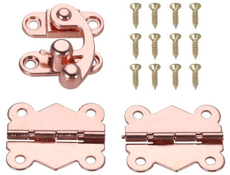 Zghhc 3pcs/set Rose Gold Door Hinges Cabinet Drawer Decorate Hinge with Box Buckle Hasp Lock for Furniture Wooden Box