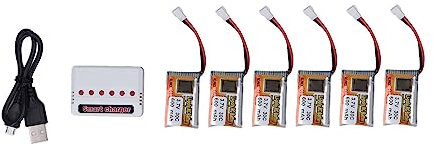 Tbest 6 Stück RC Lipo Akku, 1S 30C 600 MAh 3, 7 V RC Li Poly Akku Ersatz mit XH2.54 Weiß Stecker Ladegerät für Auto