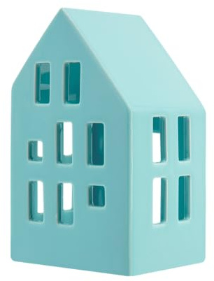 REMEMBER Teelichthaus Nyhavn Blue, H 13 x B 8 x T 6.5 cm, Dolomit Keramik – Dekoratives Kerzenhaus für Teelichter, stimmungsvolle Tisch- und Fensterdekoration