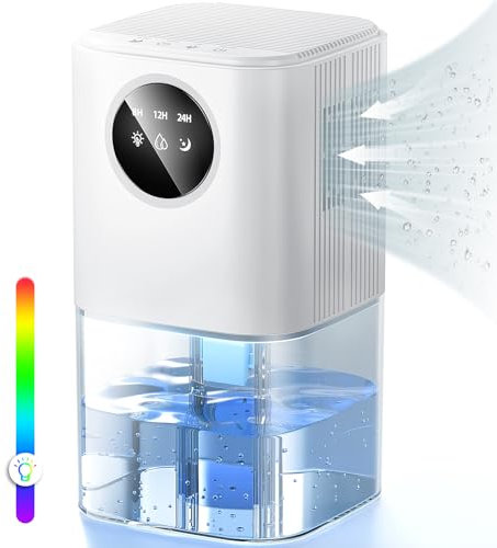 Deumidificatore ad aria – 1,8 L Deumidificatore silenzioso ad alta efficienza con sbrinamento automatico, luci colorate, chiusura automatica, 8-24 ore timer, camere e bagni