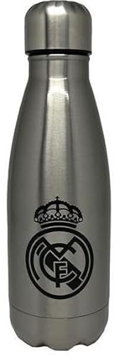 Real Madrid - Botellas de agua de acero - Azul, Negra, Acero plateado y Blanca - Cierre hermético - 550 ML - Producto Oficial con Licencia (Contemporáneo, Gris)