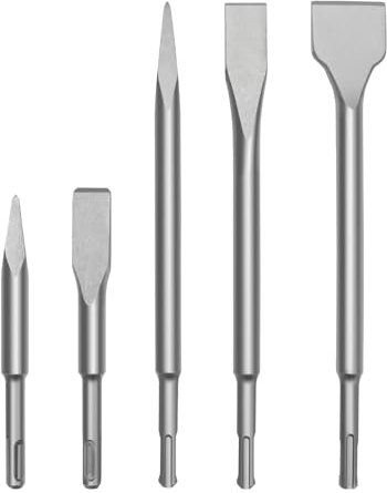 hsawbit 5 Piece SDS Plu Drill Bit ad Chiel Set, SDSPlu Flat Bit Set for Cocrete, Brick, Cemet, Stoe ad Maory